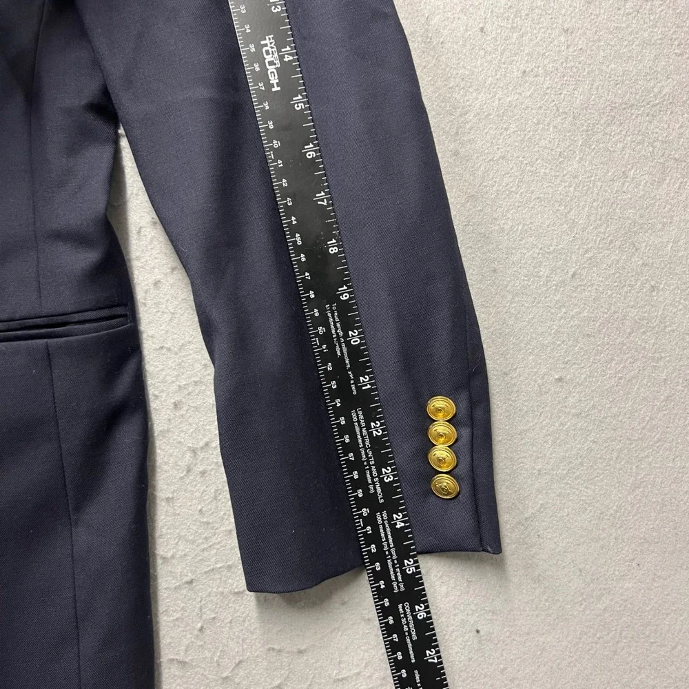 Lauren Ralph Lauren Mens Navy Blue 100% Wool Gold Button Blazer Sport Coat 40L